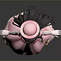 Cute Child Character With Pink Dress Bows Long Hair And Hat