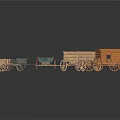 Vintage Wooden Vehicle Models With Green And Natural Wood Carts Carriages And Handcarts
