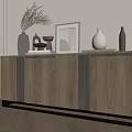Modern Wooden Entryway Side Cabinet With Decorative Vases And Picture Frame On Top