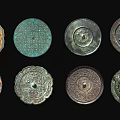 Ancient Bronze Mirrors Displaying Diverse Intricate Decorative Patterns And Designs 3d model