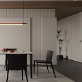 Modern Restaurant Interior With Dining Table Black Chairs Hanging Pendant Lights And Open Space