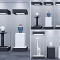 Elegant Modern Glass Showcase Shelves With LED Lighting Displaying Decorative Vases And Sculptures