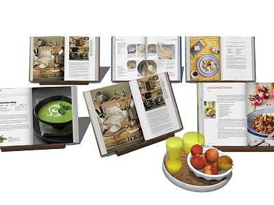 Cooking Magazines Open To Pages With Colorful Food Recipes And Gourmet Dishes 3d model