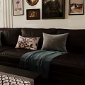 Retro Dark Brown Genuine Leather Three Seater Sofa With Decorative Pillows For Cozy Living Room