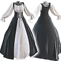 Elegant Black And White And Black Long Dresses With Corset Design And Long Sleeves