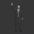 Male Character in Formal Suit With Tie and Overcoat Waving Hand