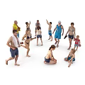 Multiple People In Various Poses Enjoying Beach Fun With Swimwear And Towels 3d model