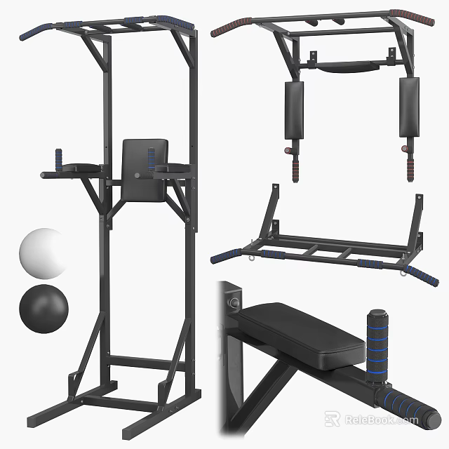 Durable Home Gym Sports Equipment With Pull Up Bar Dumbbell Bench And Exercise Balls 3d model 