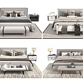 Modern Double Bed Interior Design With Nightstands Bed Bench And Decorative Pillows 3d model