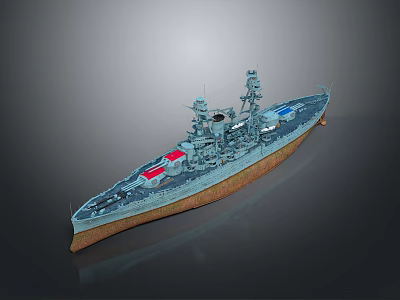 Detailed Warship Model as Water Transport with Turrets and Hull Design 3d model