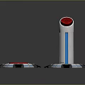 Cylindrical Equipment With Red Top Blue Light Strip And Base Stand Design Structure