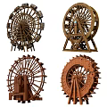 Garden Ornaments With Various Wooden Water Wheel Designs For Outdoor Decor