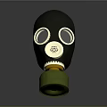 Military Weapon Gas Mask 3D Model with Black Body Golden Components and Green Base