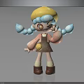 Cute 3D Cartoon Character With Yellow Blue Hat Turquoise Pigtails Winking Expression Brown Overalls