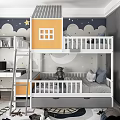 Kids Room Bunk Bed With Yellow House Design Clouds Stars And Moon Decor