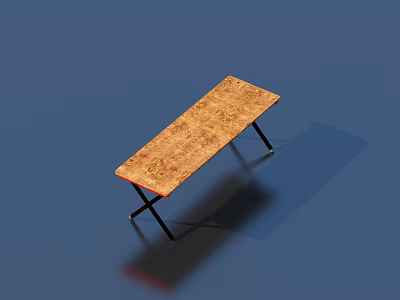 Sturdy Outdoor Table With Brown Wooden Top And Black Metal Legs Design 3d model
