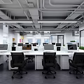 Modern Open Public Office Space Interior With White Desks Computers And Black Office Chairs