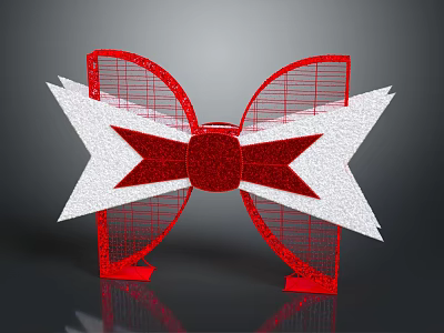 Red And White Bow With Grid Structure Red Circular Center White Ribbon Base Reflective Effect 3d model