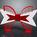 Red And White Bow With Grid Structure Red Circular Center White Ribbon Base Reflective Effect