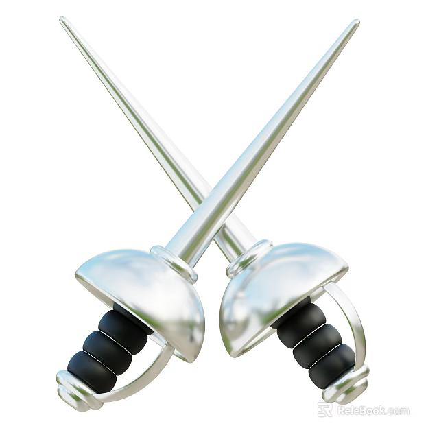 Crossed Fencing Swords As Professional Sports Equipment With Metallic Blades And Ergonomic Handles 3d model 