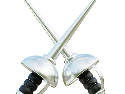 Crossed Fencing Swords As Professional Sports Equipment With Metallic Blades And Ergonomic Handles 3d model