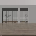 Modern Sliding Glass Door Interior with Black Frame Green Plant Wooden Floor And Light Wall