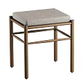 Modern Style Stool With Gray Padded Seat And Brown Metal Frame