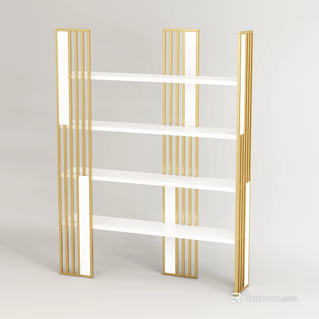 Modern Gold Frame White Shelving Unit With Multiple Tiers For Home 3d model 