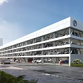 Modern Multi Level Parking Garage Exterior With Parked Cars And Pedestrians