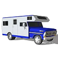 Blue and White Camper Van with Multiple Windows and Roof Extension Structure