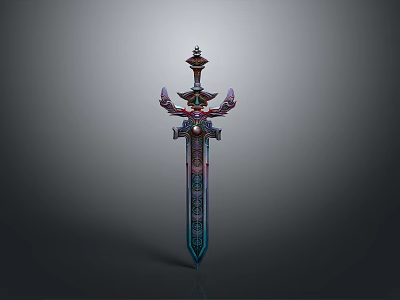 Ancient Decorative Sword With Pagoda Shaped Pommel Ornate Hilt And Colorful Blade 3d model