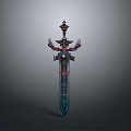 Ancient Decorative Sword With Pagoda Shaped Pommel Ornate Hilt And Colorful Blade