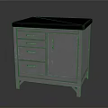 Modern Gray Storage Cabinet With Blue Countertop Multiple Drawers And Single Door