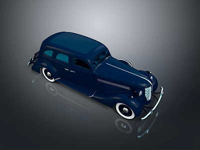 Vintage Dark Blue Car Featuring Streamlined Body White Wheels Front Grille And Reflection 3d model