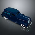 Vintage Dark Blue Car Featuring Streamlined Body White Wheels Front Grille And Reflection