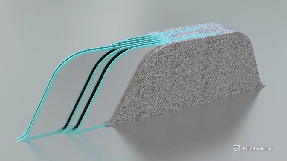 Modern Feature Wall With Grey Textured Surface And Blue Curved Lines 3d model 