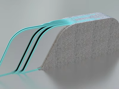 Modern Feature Wall With Grey Textured Surface And Blue Curved Lines 3d model