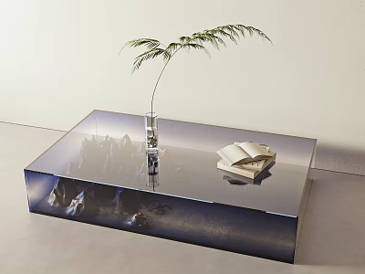 Modern Glass Coffee Table With Vase And Stack Of Books On Top Surface 3d model