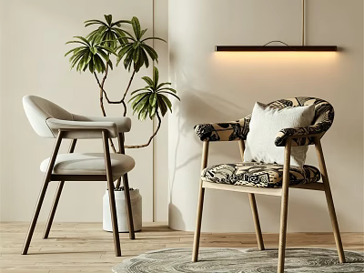 Modern Dining Chairs With Potted Plant Floor Lamp And Rug In Interior 3d model