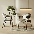 Modern Dining Chairs With Potted Plant Floor Lamp And Rug In Interior