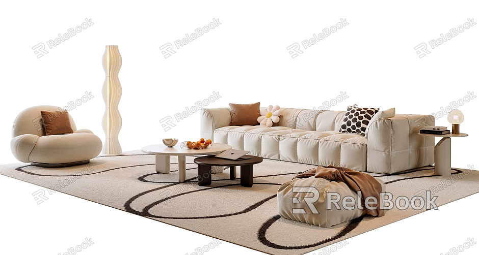 Cream Style Sofa Coffee Table Combination Fabric Lazy Sofa Sofa Stool Floor Lamp Side Fruit model