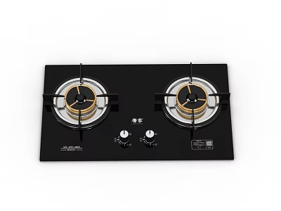 Double Burner Gas Stove With Black Glass Surface Home Kitchen Appliance 3d model