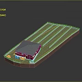 3D Farm Layout With Red Building Green Planting Fields And Boundary