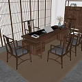 New Chinese Style Desk and Chair Desk and Chair Combination 3d model