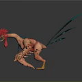 Vibrant Fantasy Game Movie Character With Red Head Blue Feathers And Orange Body