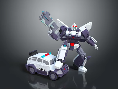 Detailed Transformable Robot Action Figure With Police Car And Flashing Lights 3d model
