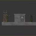 Industrial Building Structure With Green Conveyor Belts Concrete Platform And Small Control Tower
