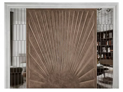 Brown Radiating Texture Background Wall with Metal Frame in Modern Interior Decorative Design 3d model