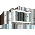 Modern Office Building Exterior Design With Glass Curtain Walls And Metal Frames