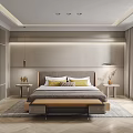 Modern Bedroom Interior With Bed Decorative Pillows Bedside Tables And Herringbone Floor 3d model